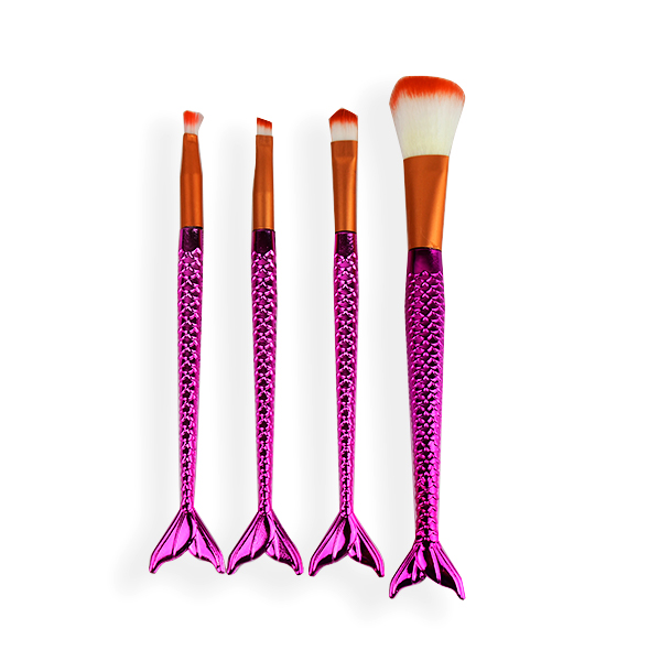 Kit de 4 brochas para maquillaje estilo sirena tornasol
