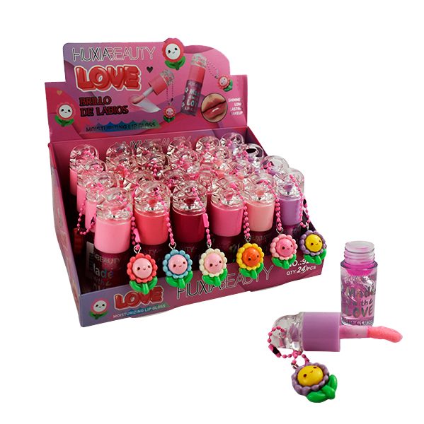 Brillo labial con llavero de flores - HuxiaBeauty