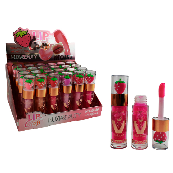 Brillo labial con diseño de tapa con fresa - HuxiaBeauty