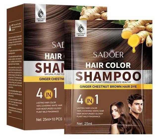 Caja de 10 sobres de shampoo con tinte en tono café - Sadoer