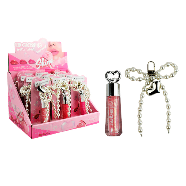 Brillo labial con llavero de perlas y corazón - Lucky Model