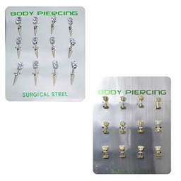 [156062A] Body piercing plateado de púas en blister cromado